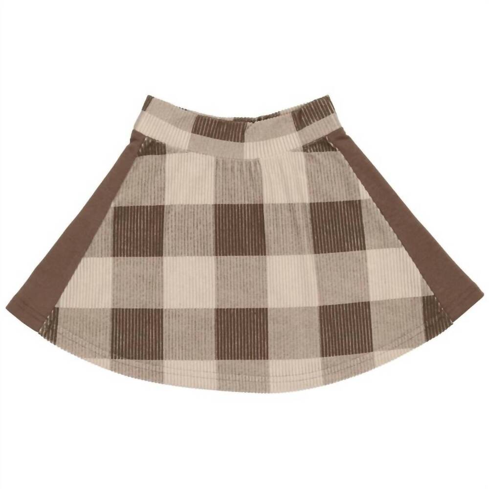 NEW MANIERE girl's corduroy plaid panel skirt in brown